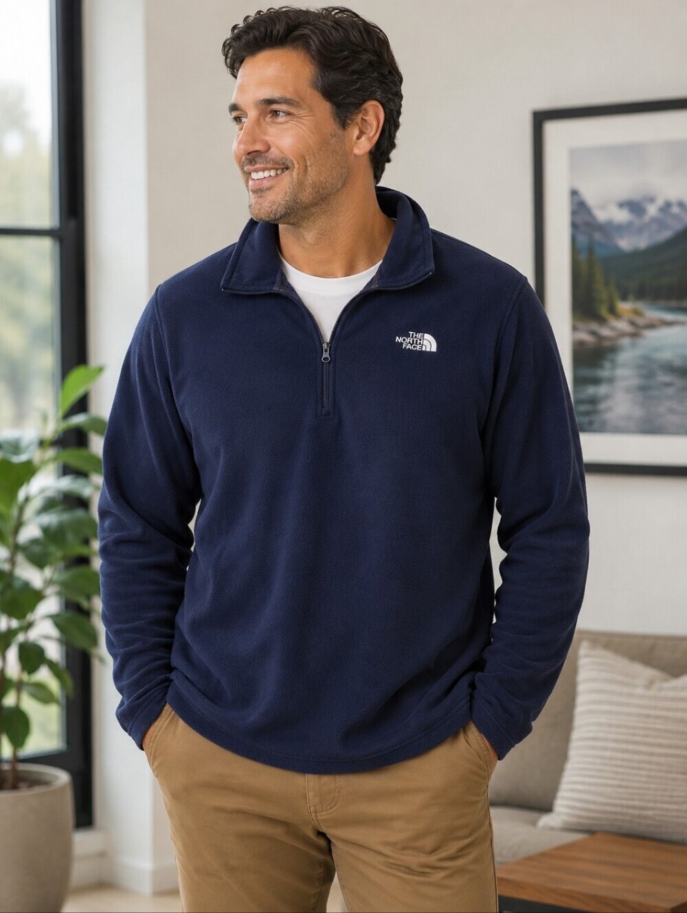 The North Face Polartec Classic Men's Large Navy Quarter Zip Fleece Pullover